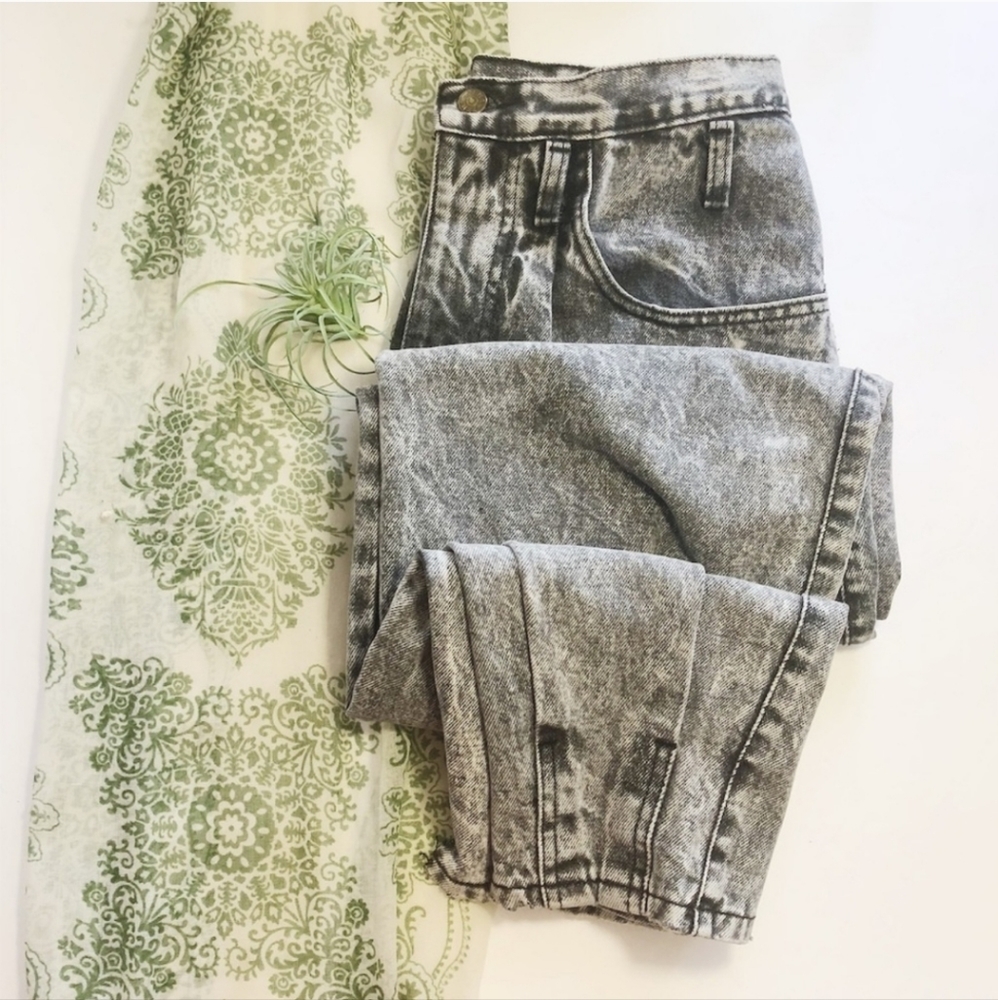 Vtg Zena Mom Jeans High Waisted Black Acid Wash 31